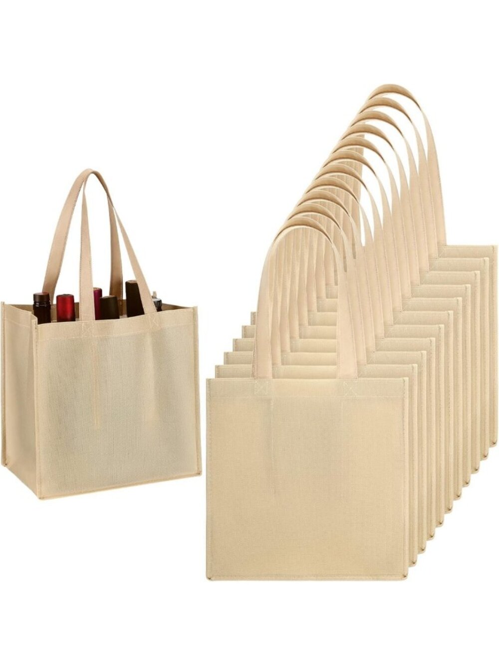 12 Pcs Wine Tote Bags with Dividers - Stylish Non-Woven Bottle Carrier Set